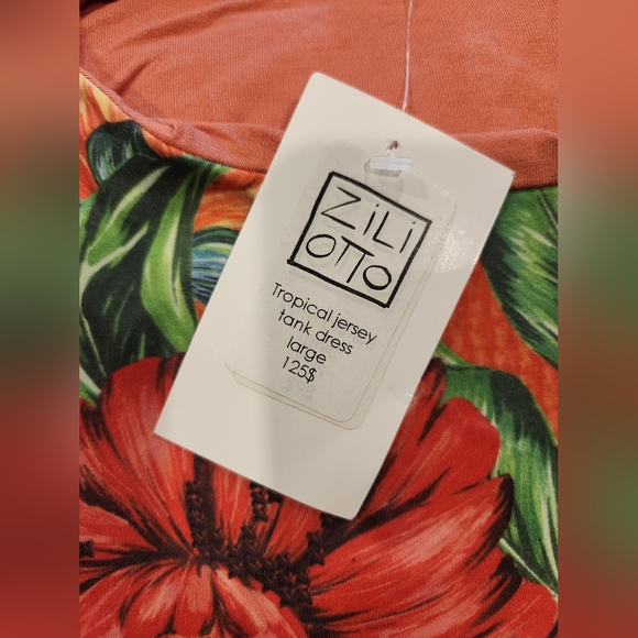 Tropical Jersey Tank Dress Orange with Floral Pattern BNWT - Picture 7 of 8